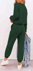 Women'S Two Piece Outfit Long Sleeve Crewneck Pullover Tops and Long Pants Tracksuit, Patterned-Dark Green, Large