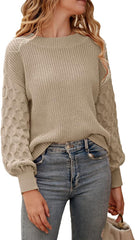 Women'S 2024 Winter Pullover Sweater Casual Long Sleeve Crewneck Loose Chunky Knit Jumper Tops Blouse, Apricot, Medium