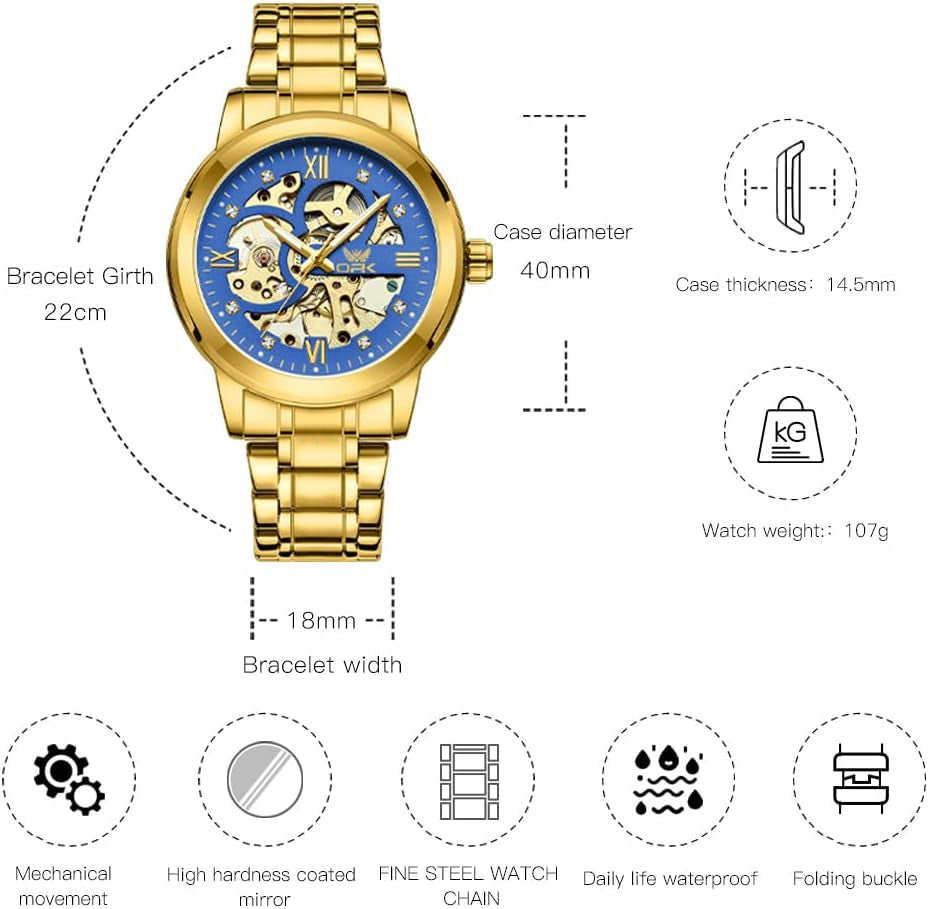 Mens Watches Automatic Mechanical Self Winding Skeleton Luxury Diamond Watch Stainless Steel Waterproof Luminous