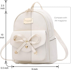 Girls Bowknot Cute Leather Backpack Mini Backpack Purse for Women