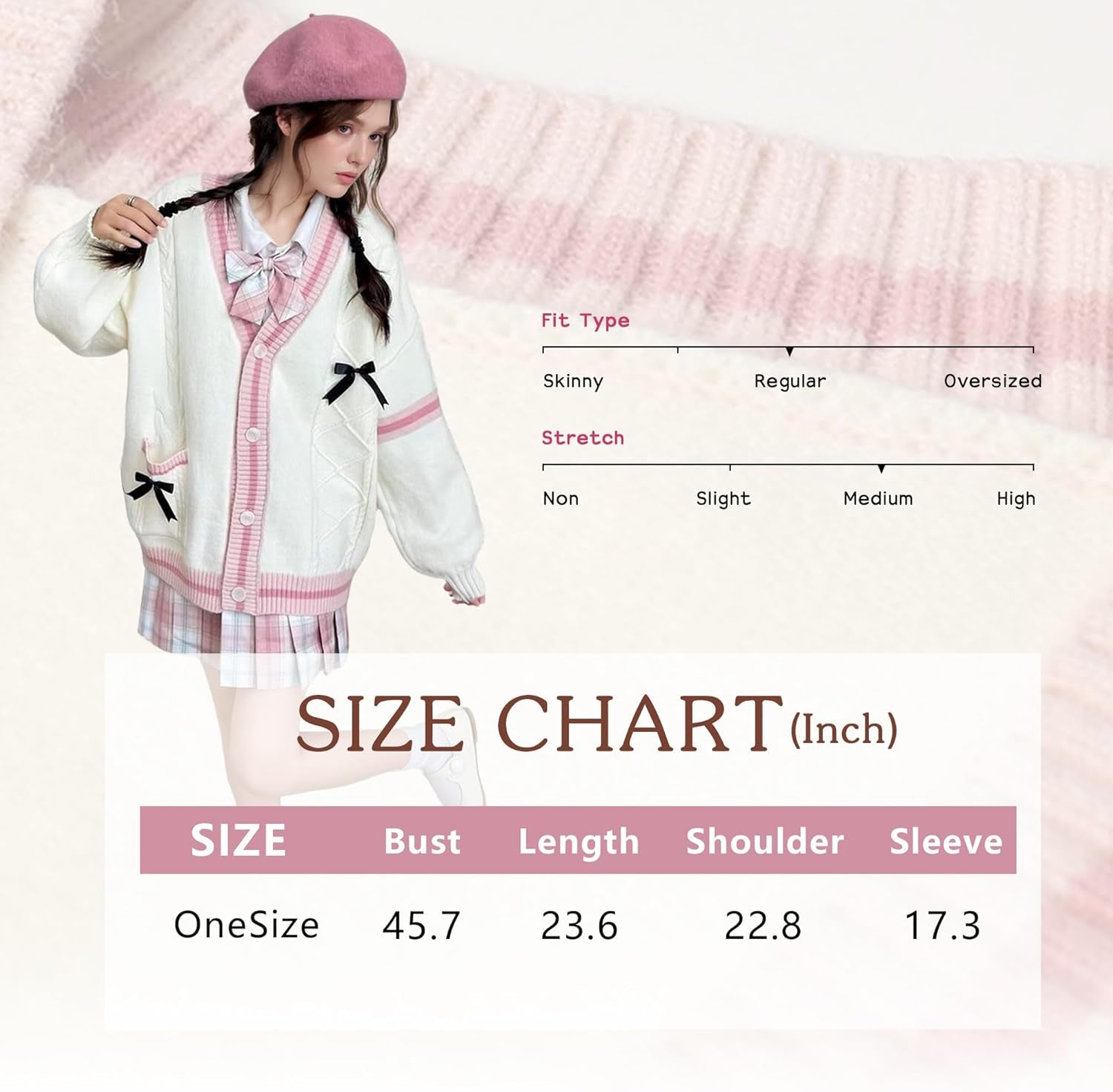 Women’S Kawaii JK School Uniform Cardigans Long Sleeve Button up Cardigan with Pinned Bowknot