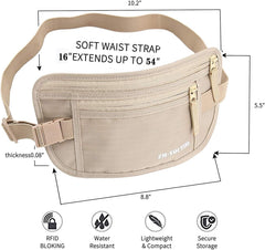 Money Belt for Travel - Hidden Travel Pouch Protect Your Credit and Money with RFID Blocking Passport Holder Waist Wallet (Khaki)