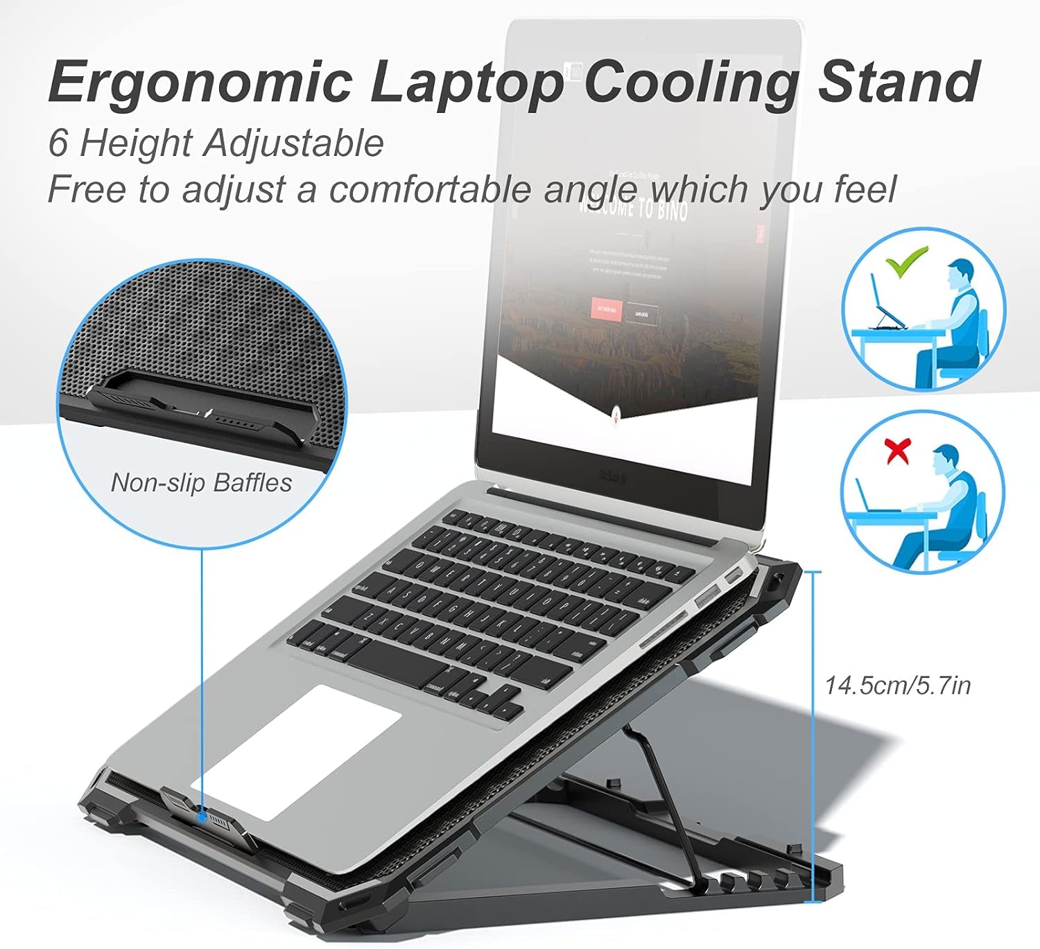 Laptop Cooling Pad with 6 Cooling Fans, Cooling Pad for Laptop Fan 13-15.6 Inch, Laptop Cooler Stand with 6 Height Adjustable, Notebook Cooler Pad with Two USB Port [2022 Version]