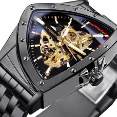 Skeleton Watches for Men, Automatic Mechanical Watch with Triangle Dial, Luminous Self Winding Watches Stainless Steel Bracelet or Soft Silicone Strap