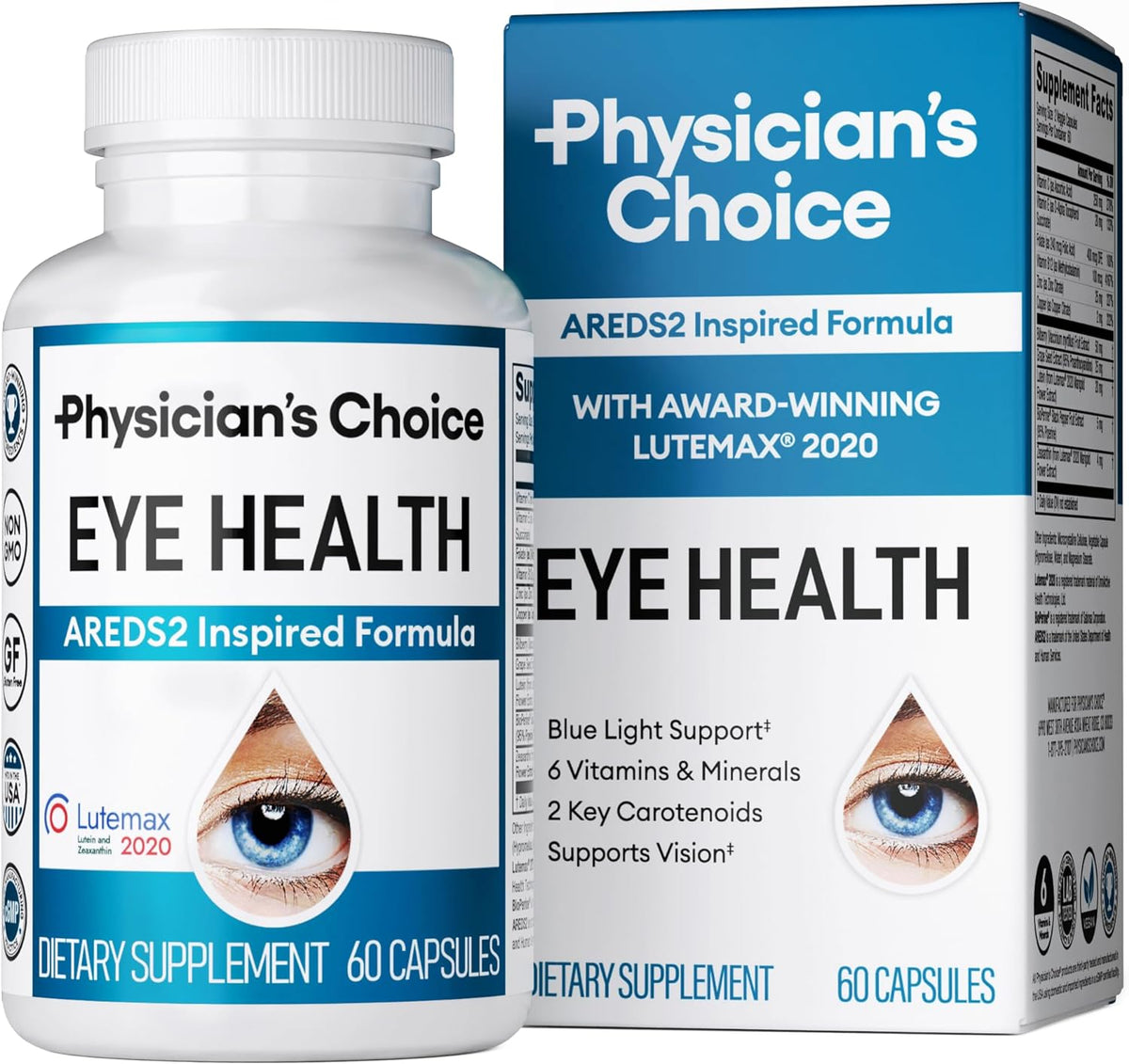 Areds 2 Eye Vitamins (Clinically Proven Lutemax 2020) Lutein, Zeaxanthin and Bilberry Supplement, Supports Eye Strain, Dry Eye and Vision Health, 2 Award Winning Eye Ingredients