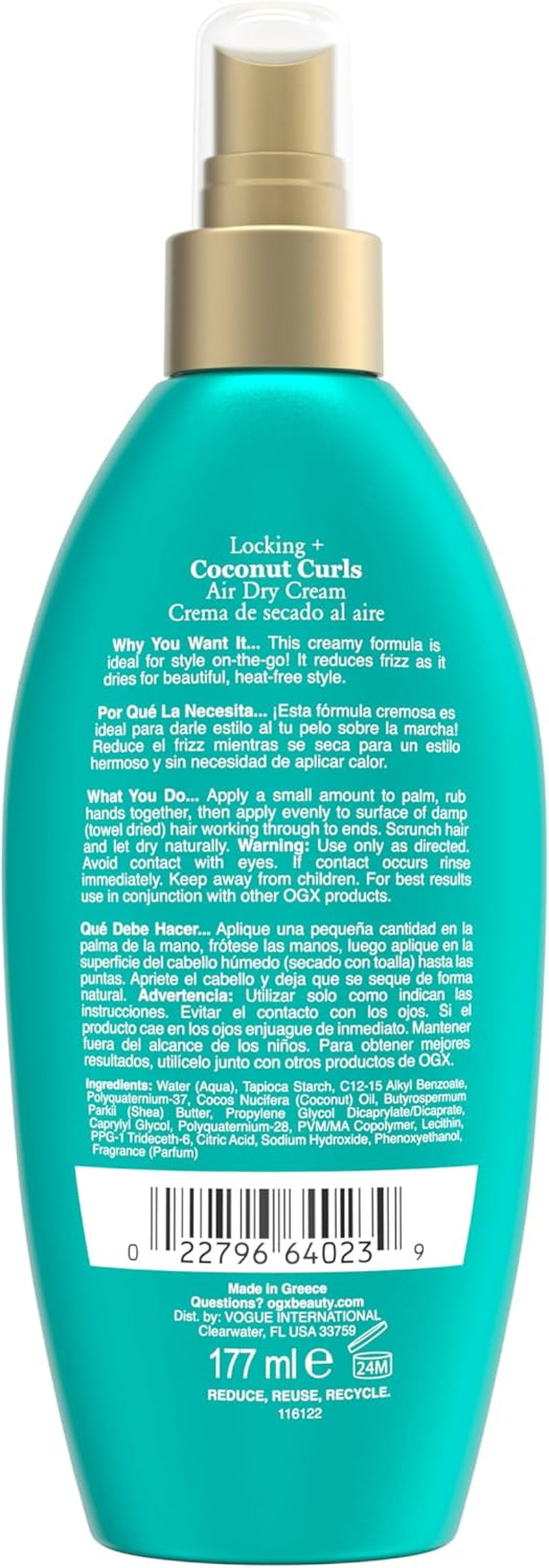 Locking + Coconut Curls Air Dry Cream, No Parabens, 6 Oz