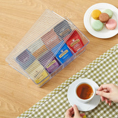 2 Pack Plastic Stackable Tea Bag Organizer, Divided Storage Bin Box for Kitchen Cabinets, Countertops, Pantry, Hold Coffee Pods, Sugar Packets, Condiments, 8 Sections