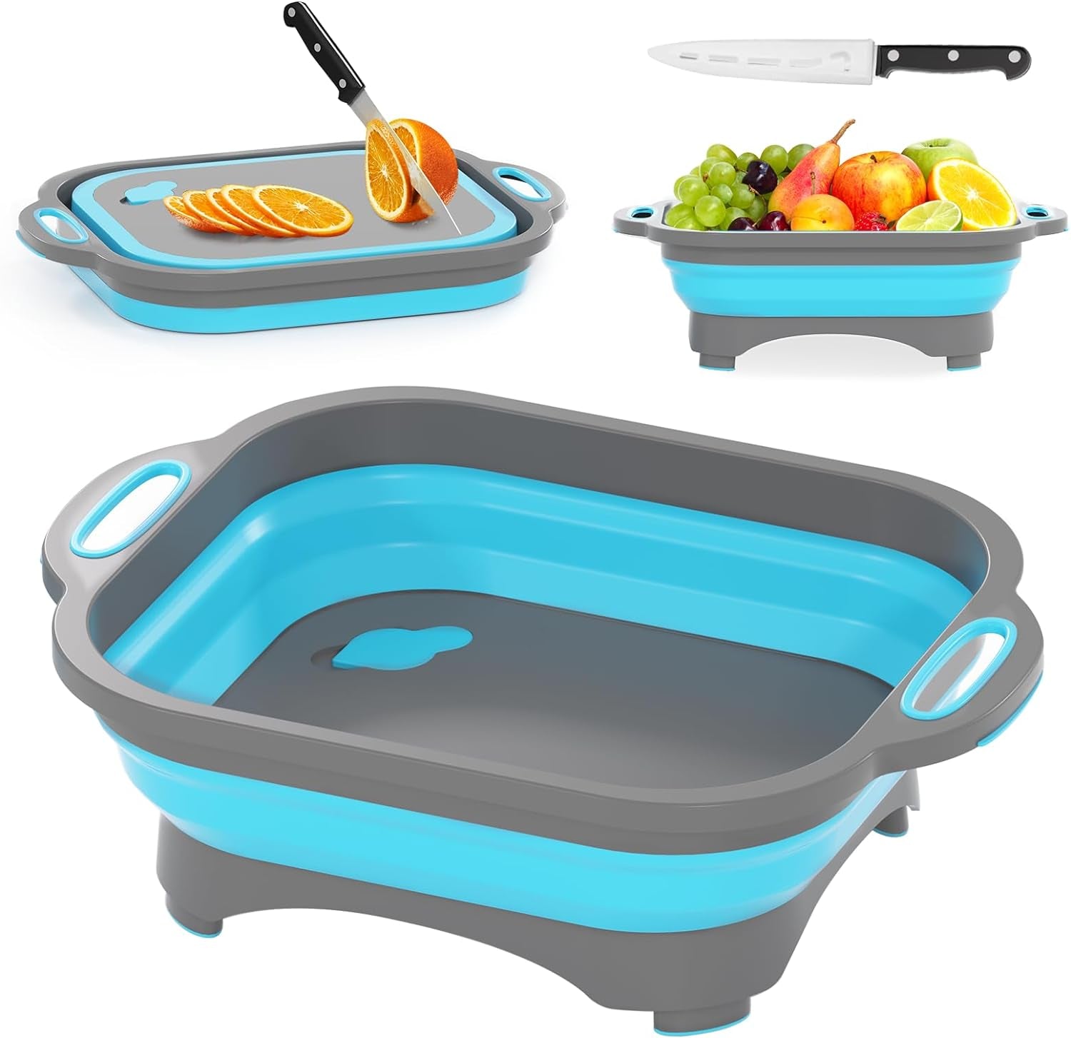 Camping Cutting Board,  Collapsible Cutting Board with Knife Foldable Camping Dishes Sink Space Saving 2 in 1 Multifunction Storage Basket for BBQ Prep/Picnic/Camping Sink