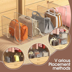 2Pcs Clear Plastic Purse Handbag Organizer 4 Sections Bag Closet Shelf Divider Purse Display Stand Handbag Storage Organizer Clear Desk File Sorter Stand Holder Bookshelf (2)