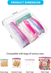 Acrylic Bags Storage Organizer - Baggie Bags Drawer Organizer & Plastic Food Storage Bags Holder - Compatible with Gallon, Quart, Sandwich, Snap, Freezer, Slider Bags (Clear)