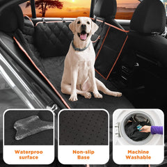 Waterproof Dog Car Seat Cover for Back Seat,Collapsible Scratchproof Dog Car Seat Cover,Nonslip Dog Seat Cover with Mesh Window,Storage Pocket,Side Flaps and Belt,Universal Size Fits for Car/Truck/Suv