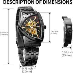 Skeleton Watches for Men, Automatic Mechanical Watch with Triangle Dial, Luminous Self Winding Watches Stainless Steel Bracelet or Soft Silicone Strap