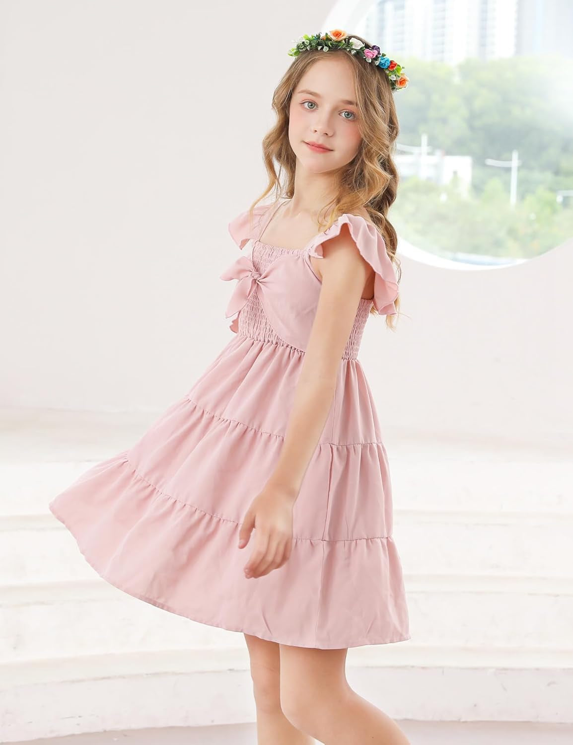 Ahegao 5-12T Girls Dress for Kids Square Neck Flutter Dresses Summer Dressy Frocks