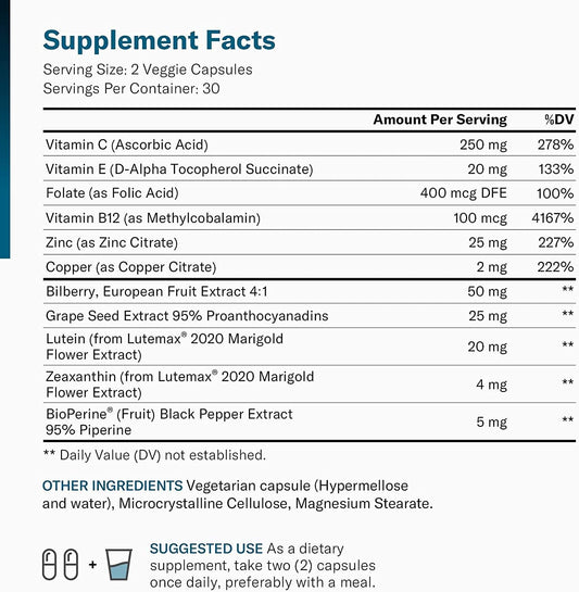 Areds 2 Eye Vitamins (Clinically Proven Lutemax 2020) Lutein, Zeaxanthin and Bilberry Supplement, Supports Eye Strain, Dry Eye and Vision Health, 2 Award Winning Eye Ingredients