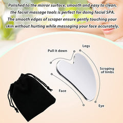 Stainless Steel Gua Sha Facial Tools ;Guasha Tool for Face Metal Gua Sha Tighten Skin Heart Massage Guasha Beauty Tool for Body、 Eyes、 Neck、 Massager with Travel Pouch (Heart Model)