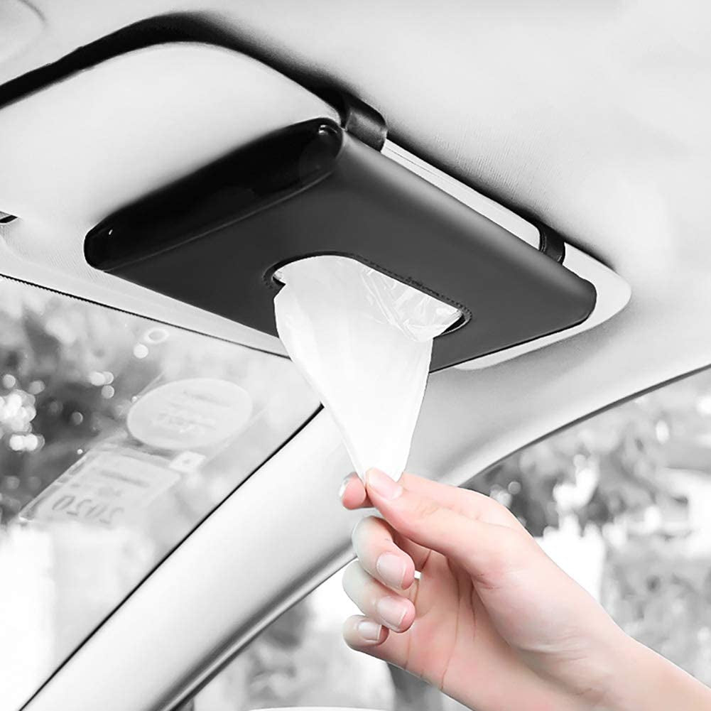 Fredysu Car Visor Tissue Holder, Car Tissue Dispenser Hanging Paper Towel Holder Case for Car Seat Back and Vehicle Side Door, Multi-Use Paper Tissue Cover Case for Car & Truck Decoration Black