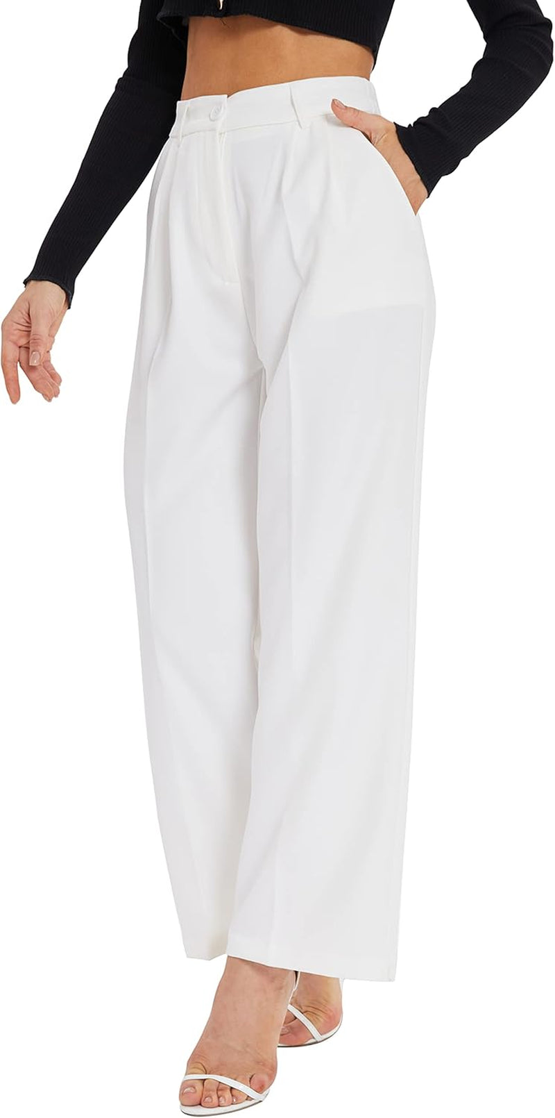 Women'S Wide Leg Pants High Elastic Waisted in the Back Business Work Trousers Long Straight Suit Pants