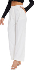 Women'S Wide Leg Pants High Elastic Waisted in the Back Business Work Trousers Long Straight Suit Pants