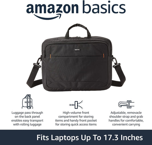 Amazon Basics 17.3-Inch Laptop Case Bag, Fits Dell, HP, ASUS, Lenovo, Macbook Pro and More, Black