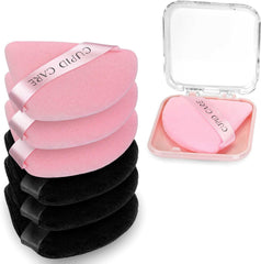 6 Pcs Triangle Powder Puff with 2 Travel Cases, Setting Powder Puffs for Face Powder and Foundation, Velour Makeup Puff for Loose Powder Body Powder, Skin-Friendly, Beauty Makeup Tools