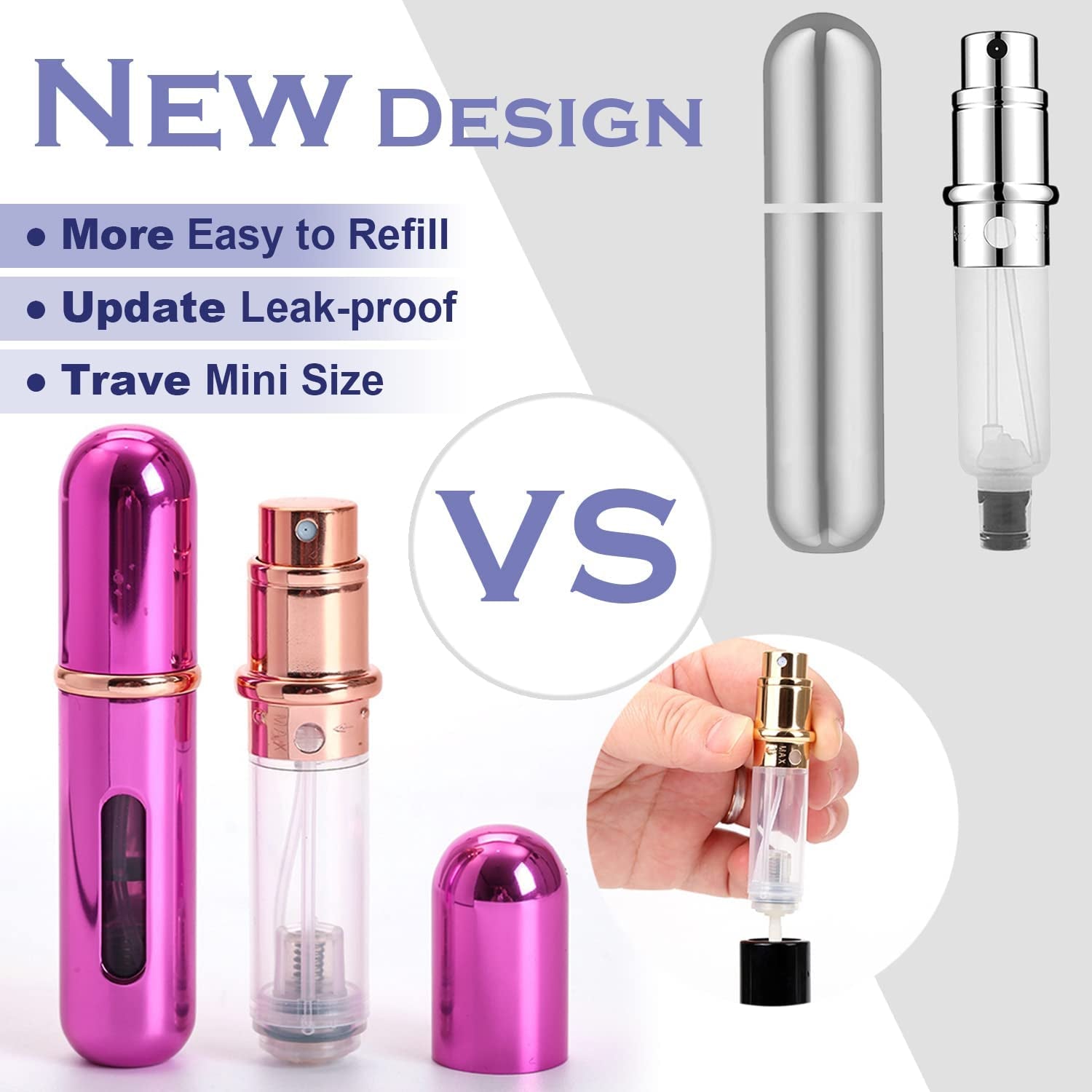 Travel Mini Perfume Refillable Atomizer Container, Portable Perfume Spray Bottle, Travel Perfume Scent Pump Case Fragrance Empty Spray Bottle for Traveling and Outgoing (3 Pack, 5Ml) (3 Pcs)