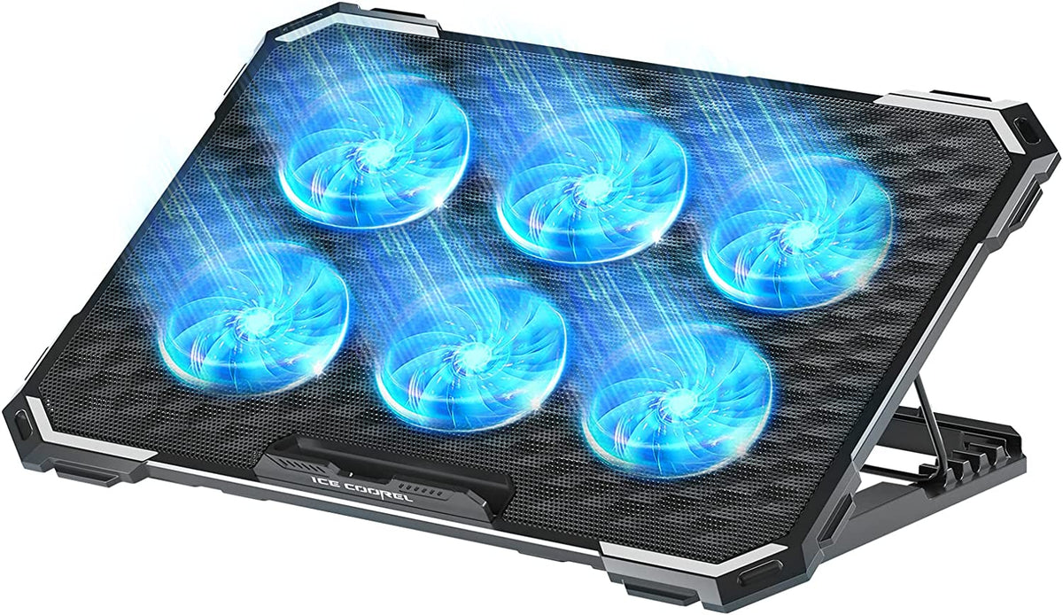 Laptop Cooling Pad with 6 Cooling Fans, Cooling Pad for Laptop Fan 13-15.6 Inch, Laptop Cooler Stand with 6 Height Adjustable, Notebook Cooler Pad with Two USB Port [2022 Version]