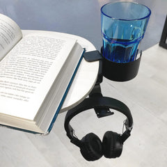 Desk Cup Holder with Headphone Hanger for Desk in Home, Anti-Spill Cup Holder for Desk, Table Cup Holder for Water Bottles, Wheelchairs, Workstations, Gaming Desk Accessories