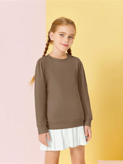 Girls Casual Long Puff Sleeve Sweatshirt Crew Neck Cute Solid Children Tunic Tops Lightweight Sweaters