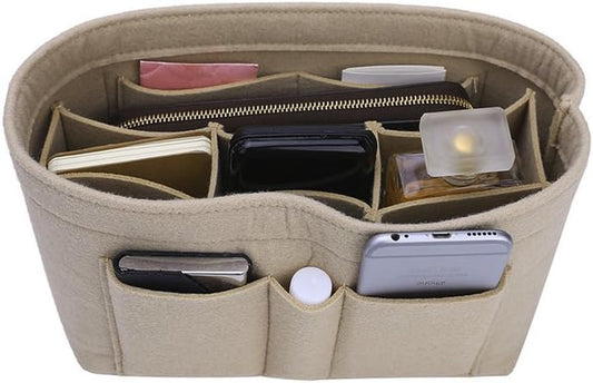 Felt Insert Bag Organizer Bag in Bag for Handbag Purse Organizer, 13 Colors, 3 Size (Small, Beige)