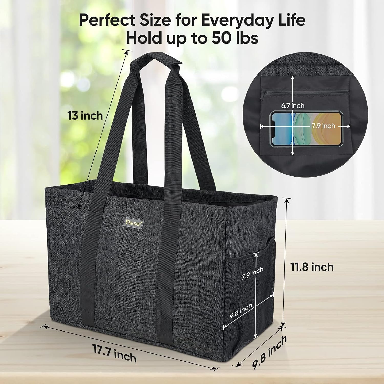 Soft 9 Gallon Extra Large Utility Tote, Foldable Reusable Storage Bag