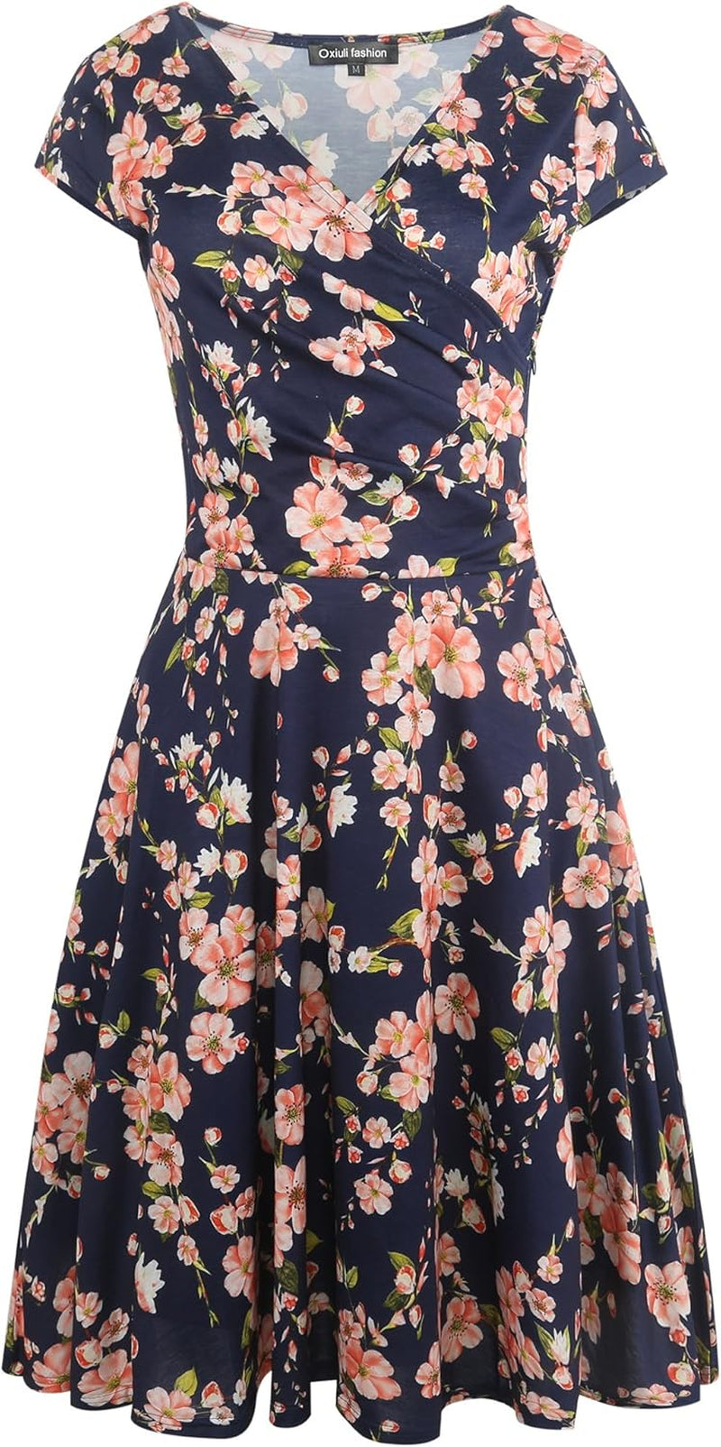 Women'S Vintage V-Neck Cap Sleeve Floral Casual Cocktail Party Swing Dress OX233