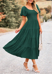 Women'S Summer Casual Midi Dress Puff Sleeve Swiss Dot Long Flowy a Line Dresses