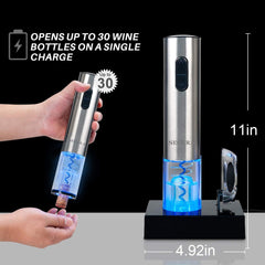 Electric Wine Opener, Automatic Electric Wine Bottle Corkscrew Opener with Foil Cutter, Rechargeable (Stainless Steel)