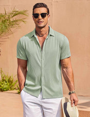 Men'S Casual Shirts Short Sleeve Button down Shirt for Men Wedding Beach Fashion Shirt