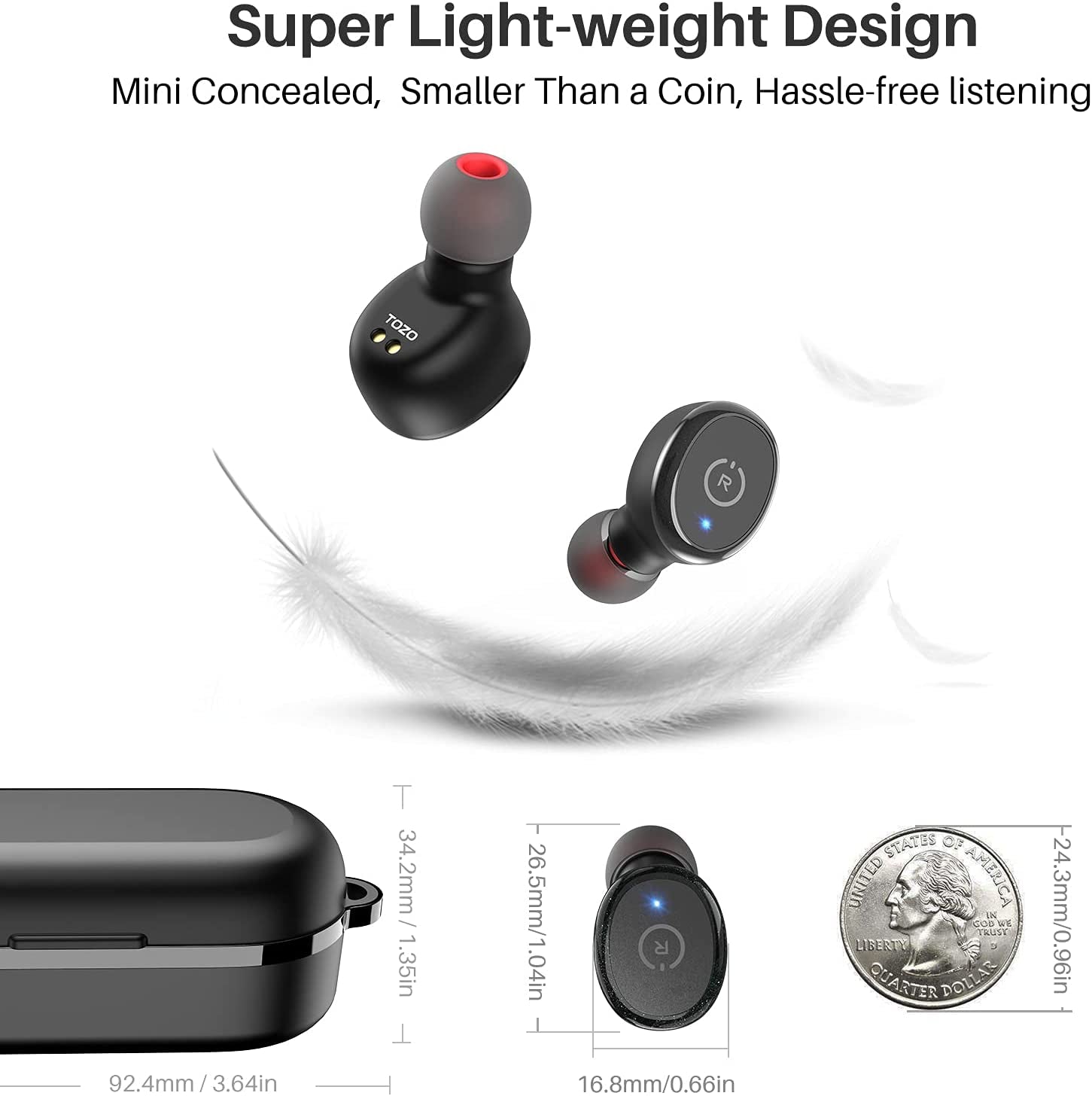 T10 Bluetooth 5.3 Wireless Earbuds with Wireless Charging Case IPX8 Waterproof Stereo Headphones in Ear Built in Mic Headset Premium Sound with Deep Bass for Sport Black