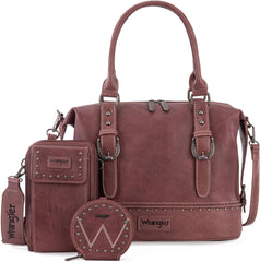 Montana West Wrangler 3Pcs Doctor Bag Set for Women, Top Handle Satchel Cell Phone Purse Handbags Hobo Bags, Burgundy, One Size