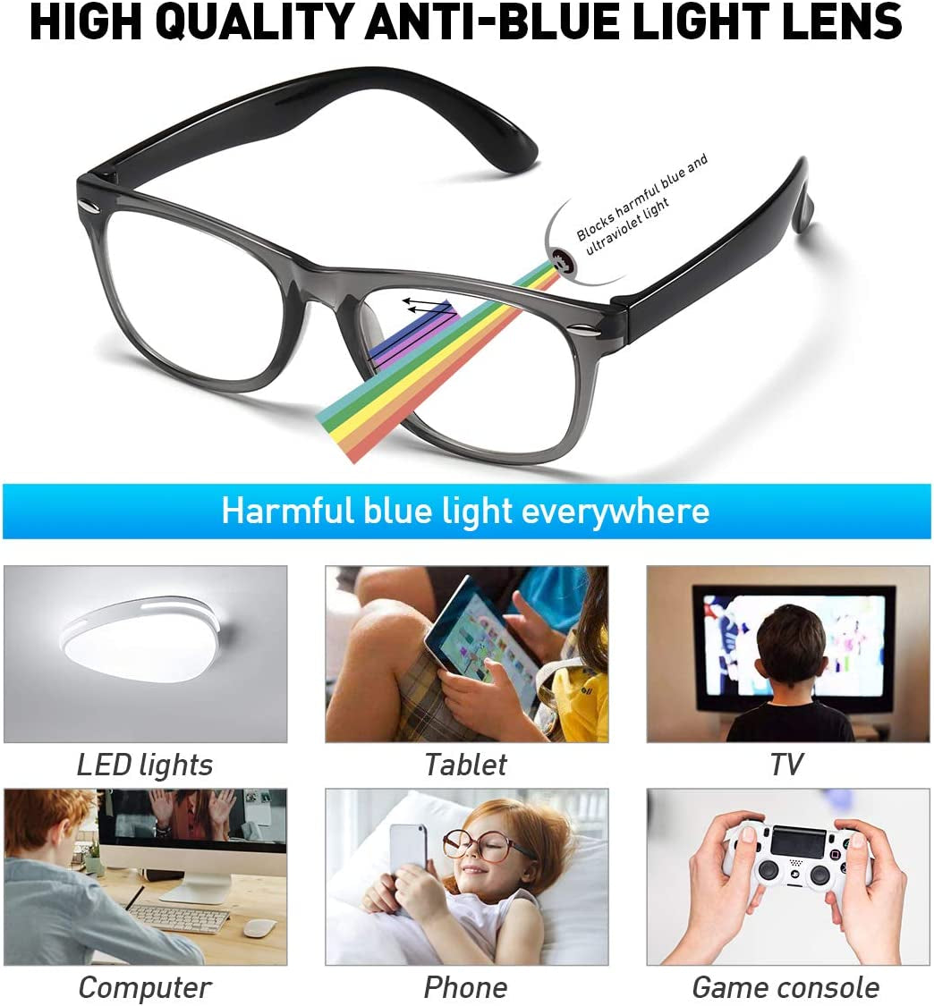 Kids Blue Light Blocking Glasses Girls Boys 2 Pack, Computer Glasses for Kids Girls Boys Age 3-9