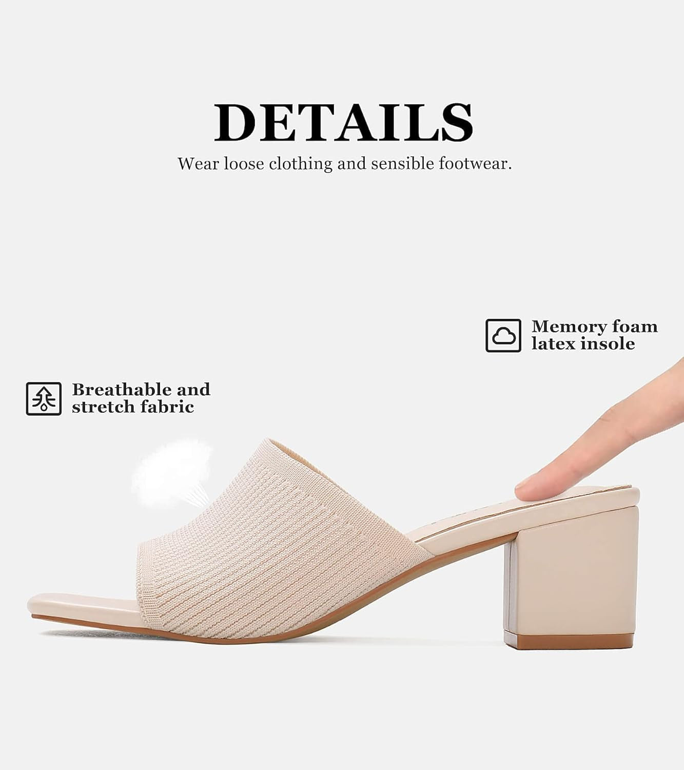 Heeled Sandals for Women Square Open Toe Heeled Mules Chunky Block Low Heel Slip on Slides