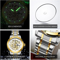 Mens Watches Automatic Mechanical Self Winding Skeleton Luxury Diamond Watch Stainless Steel Waterproof Luminous