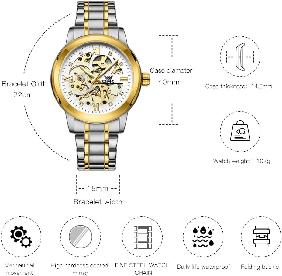 Mens Watches Automatic Mechanical Self Winding Skeleton Luxury Diamond Watch Stainless Steel Waterproof Luminous