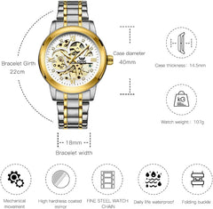 Mens Watches Automatic Mechanical Self Winding Skeleton Luxury Diamond Watch Stainless Steel Waterproof Luminous