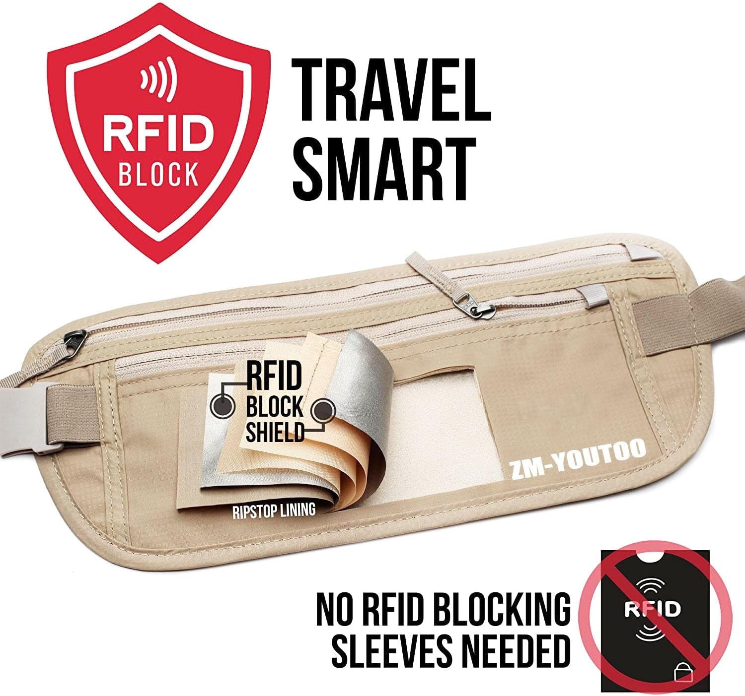 Money Belt for Travel - Hidden Travel Pouch Protect Your Credit and Money with RFID Blocking Passport Holder Waist Wallet (Khaki)