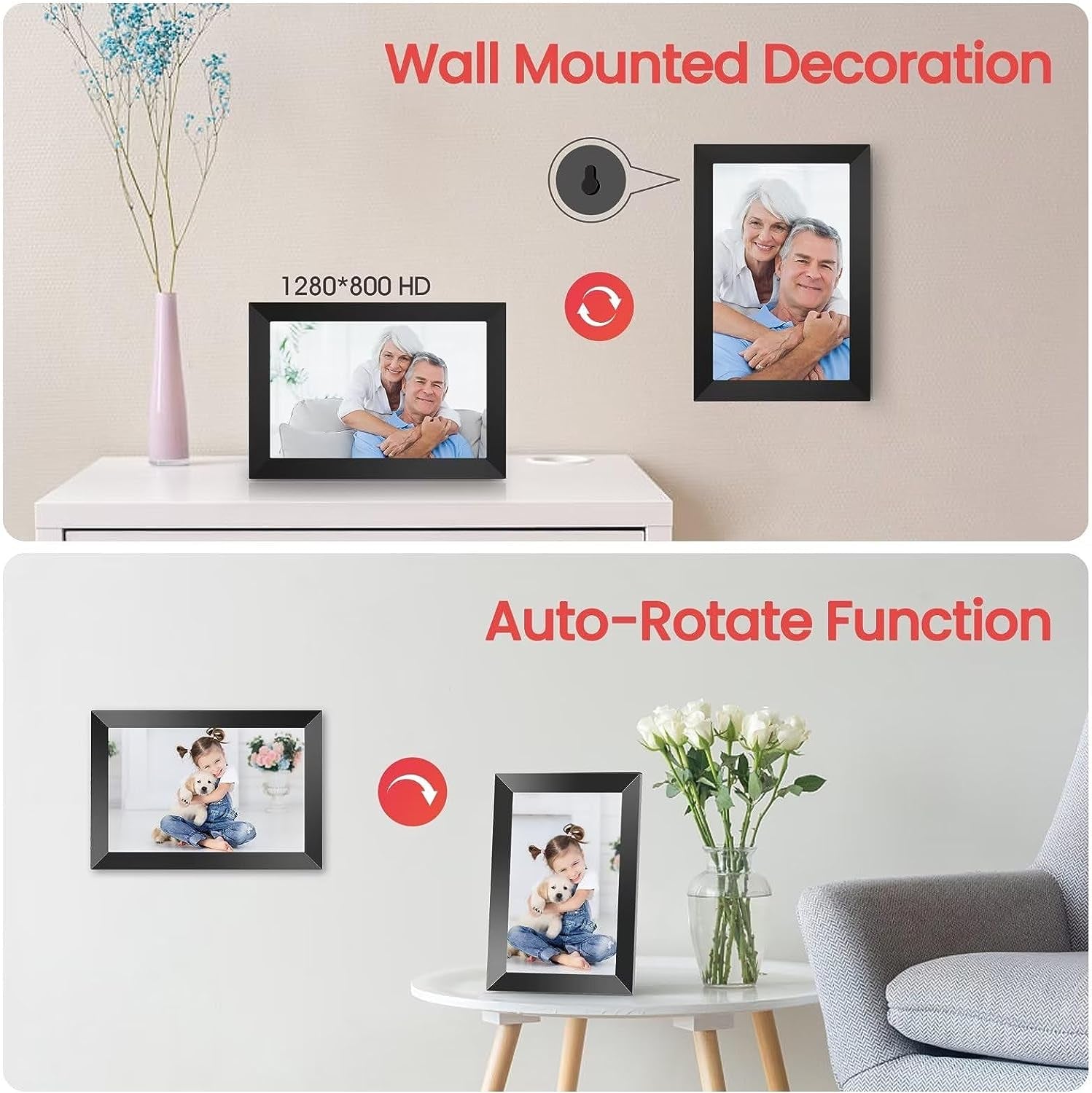 Digital Picture Frame - 10 Inch Wifi Digital Frame IPS Touch Screen 1080P Photo Frame 16GB Large Memory Share Moments Instantly via Mobile APP Auto-Rotate Support USB and SD Card