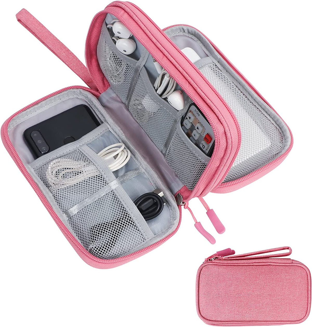 Travel Cable Organizer,Electronics Accessories Cases, All-In-One Storage Bag,[Waterproof] Accessories Carry Bag for USB Data Cable,Earphone Wire,Power Bank, Phone,Pink