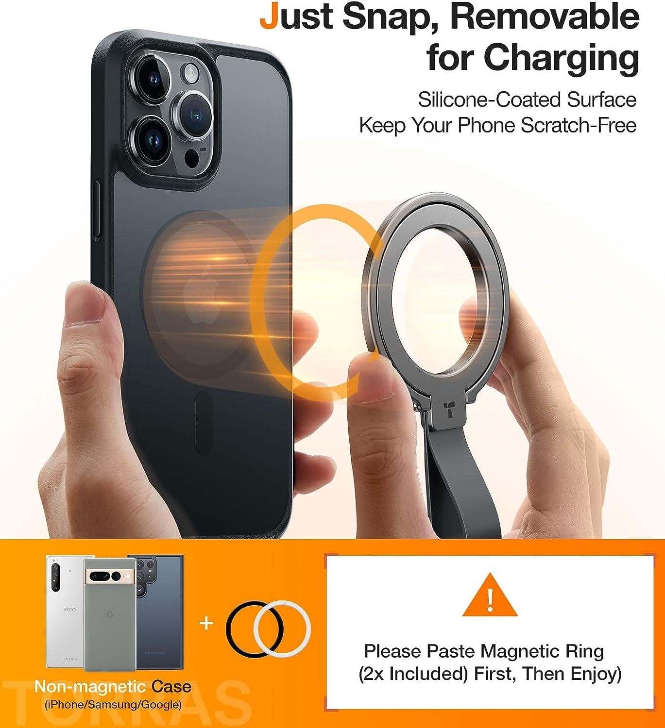 2023 Upgrade Magnetic Phone Grip Holder Kickstand, Compatible with Popsockets Magsafe Ring Removable, for Iphone 15,14, 13, 12 11 Pro/Max/Plus/Mini,Samsung Galaxy, Google (Black), Ostand Ring