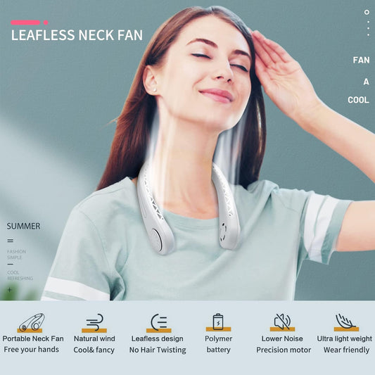 the Portable Neck Fan from Popular Earphone Design,The Leafless Neck Fan Perfect for Personal Fan，With Features，Mini Fan, Ultra-Quiet, Battery Powered Fan, Suitable for Outdoor Sports