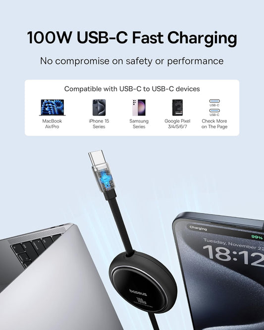 USB C Cable, Mini 100W Retractable USB C to USB C PD 5A Fast Charging Cable, 4-Stage Length Preset USB Type C Charger Cable for Iphone 15/Pro/Plus/Pro Max, Macbook, Ipad Pro, Samsung S23/S22+