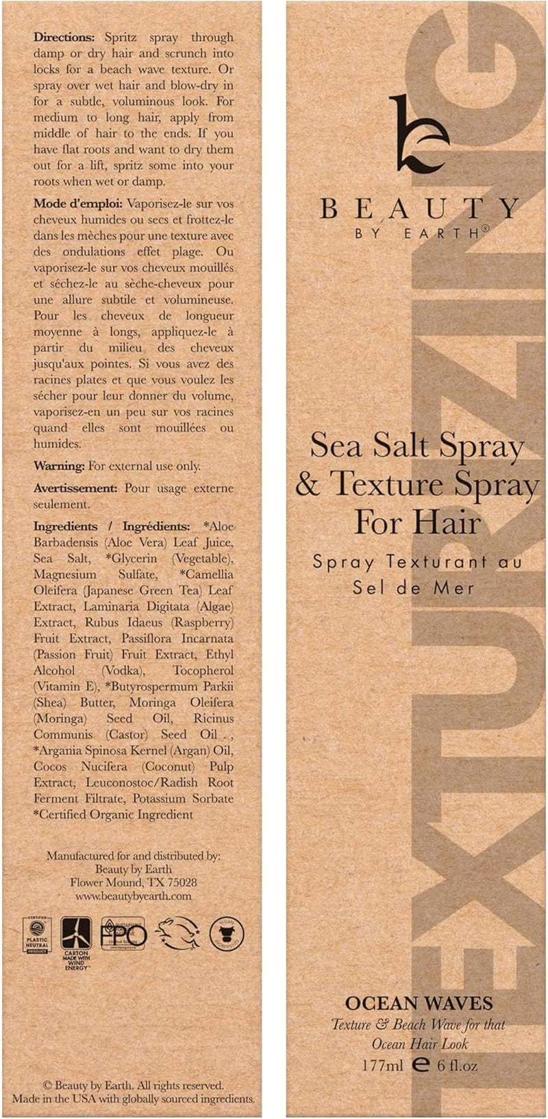 Sea Salt Spray for Hair - USA Made from Natural & Organic Ingredients, Texturing Spray for Men & Women, Hair Texture Spray for Fine Hair, Salt Water Spray, Beach Wave Spray & Volumizing Spray