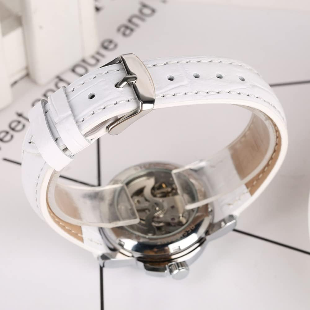 Luxury Women Automatic Watch Ladies White Leather Waterproof Automatic Mechanical Skeleton Watch