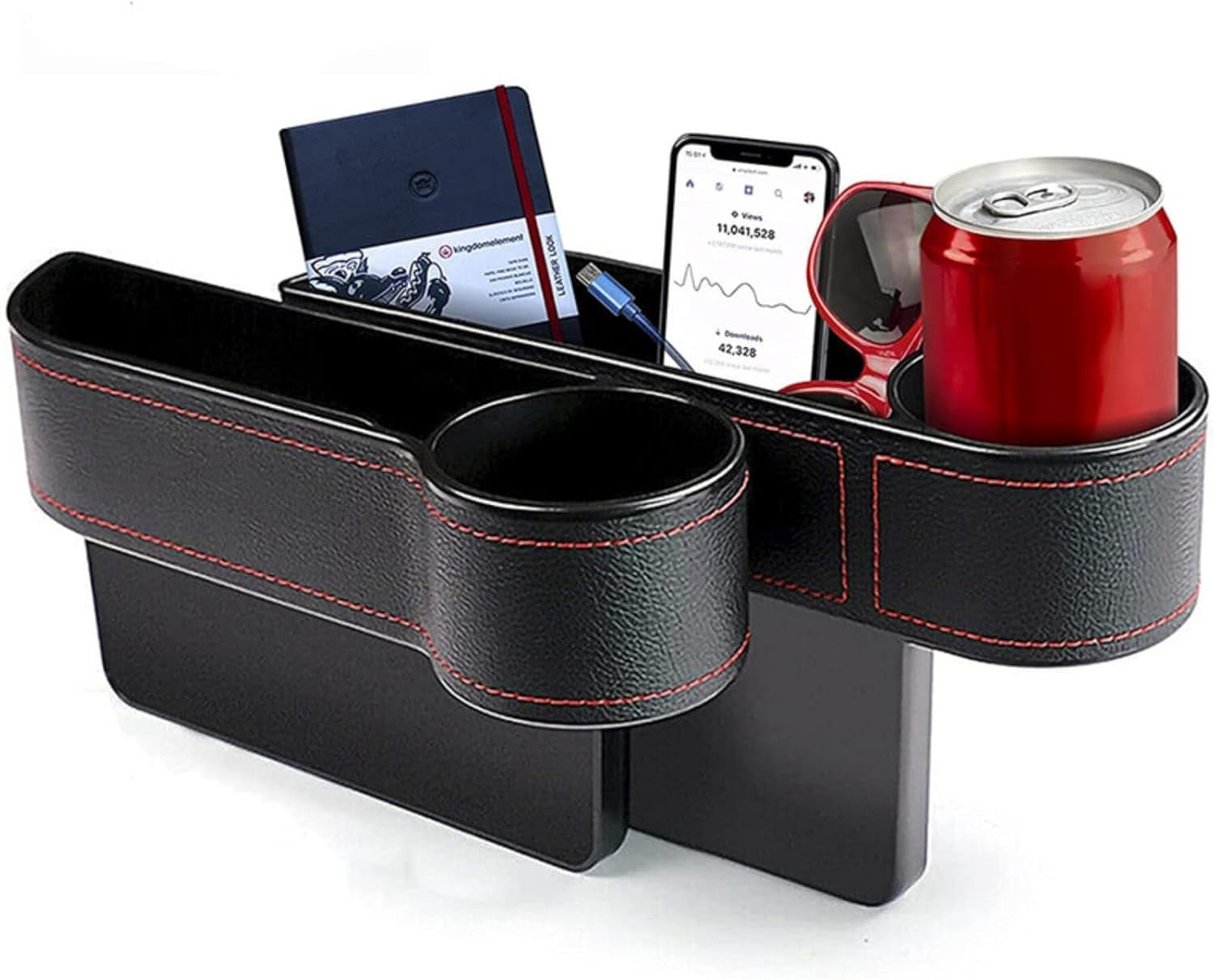 New Car Seat Gap Filler Organizer between Front Seat Car Organizer and Storage Box, Auto Premium PU Leather Console with Cup Holder, Car Pocket for Interior Essentials(Left)